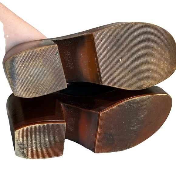 YoYo Vintage Y2K 6.5 Wooden Leather Platform Chunky Wedge Sandals 90’s - Picture 8 of 10